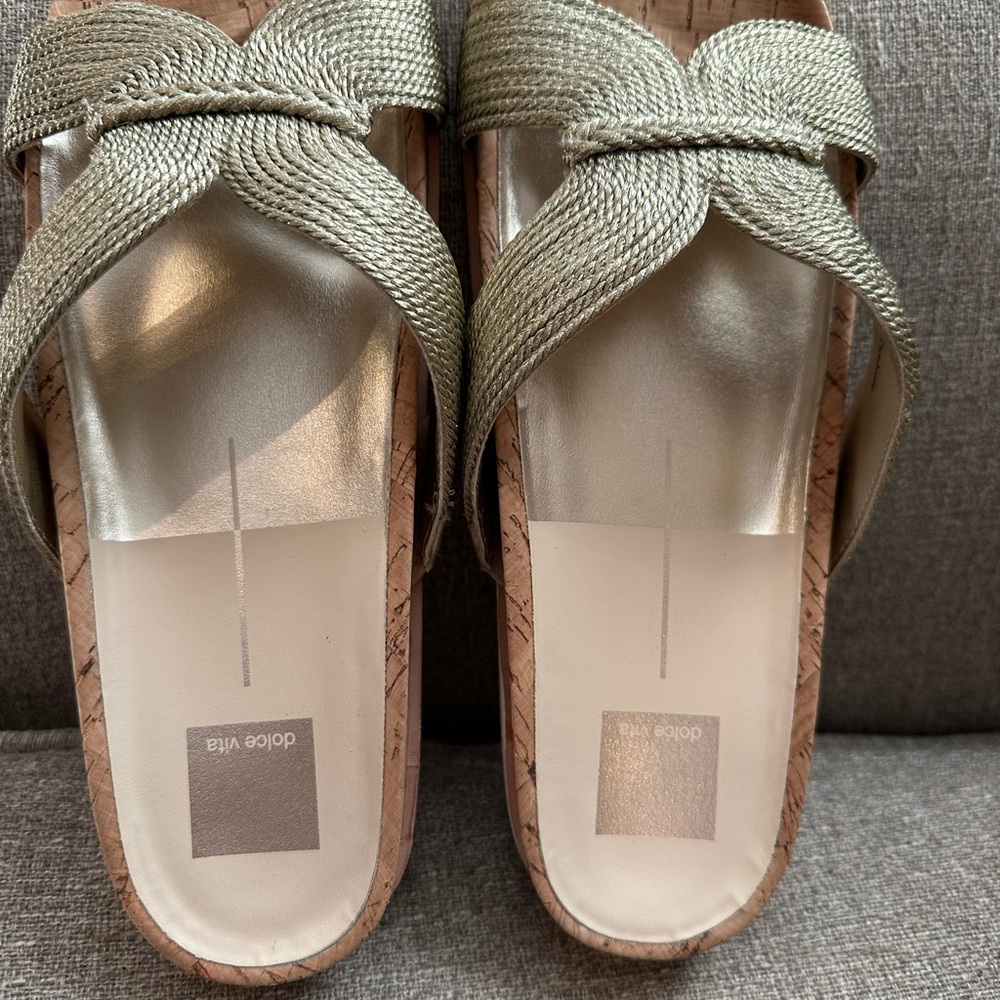 Dolce Vita Gold Woven Cork Sandals - Picture 5 of 7